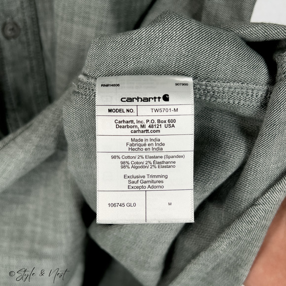 Carhartt Brown Rugged Flex Green Grey Short Sleeve Button Down Size Medium - Picture 2 of 3